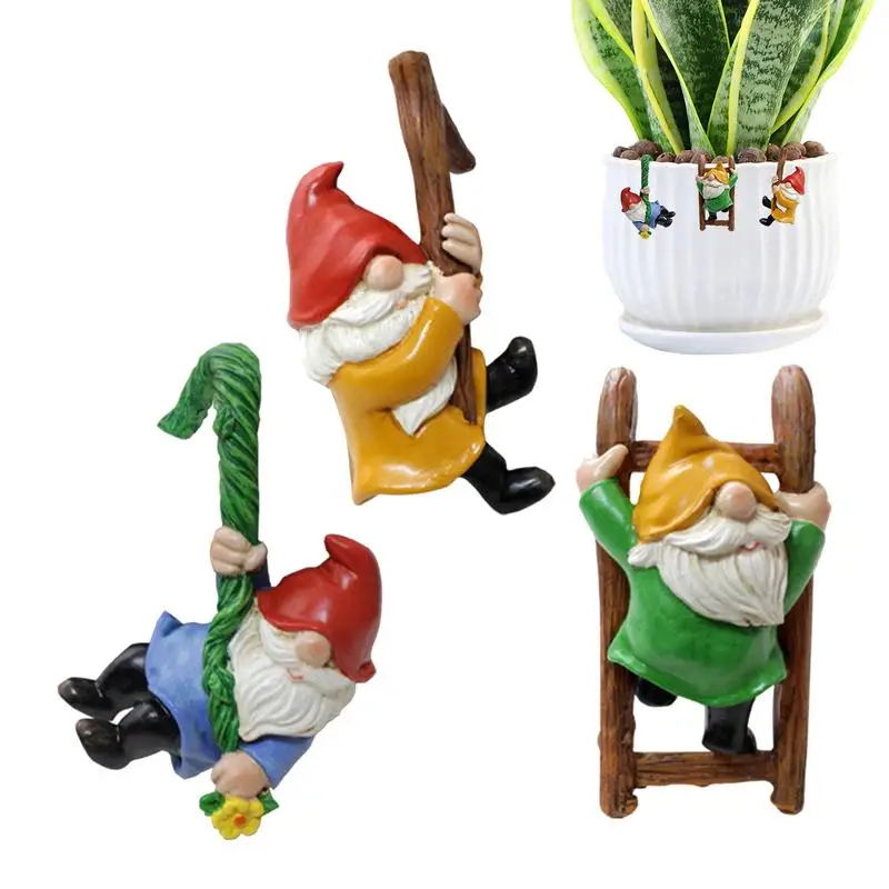 

3pcs Garden Gnome Statue Resin Gnome Ornament Garden Lawn Gnomes Set Resin Climbing Gnome Sculpture home Decoration Elf Pendant