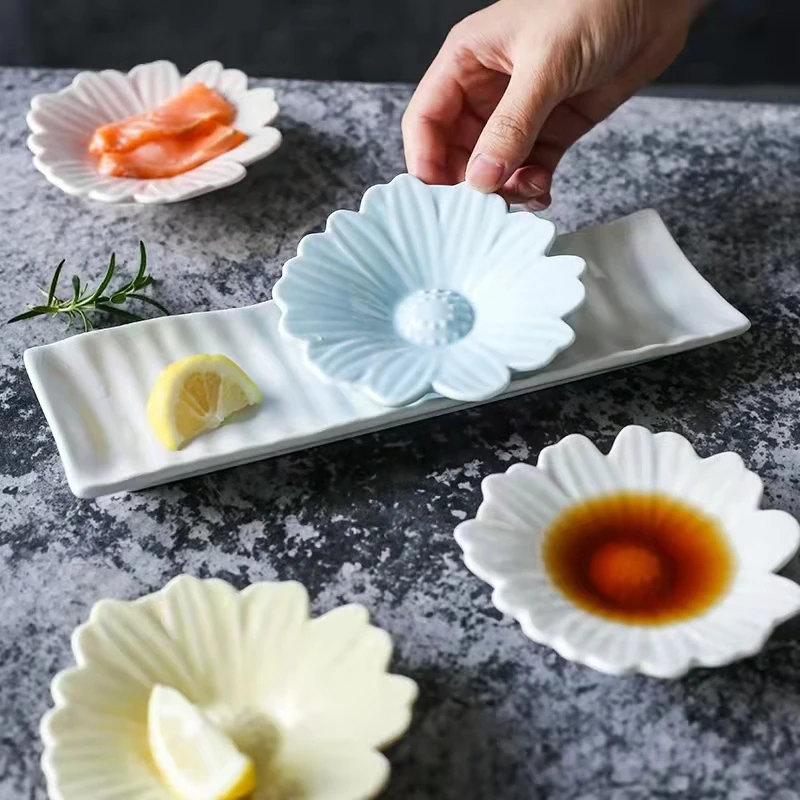 Ceramic Plates for Sauce Dish, Flower Tray, Mini Plate, Fast Food Tray, Relish Dessert Plate, Christmas Gift, Sushi Dishes, 4pcs