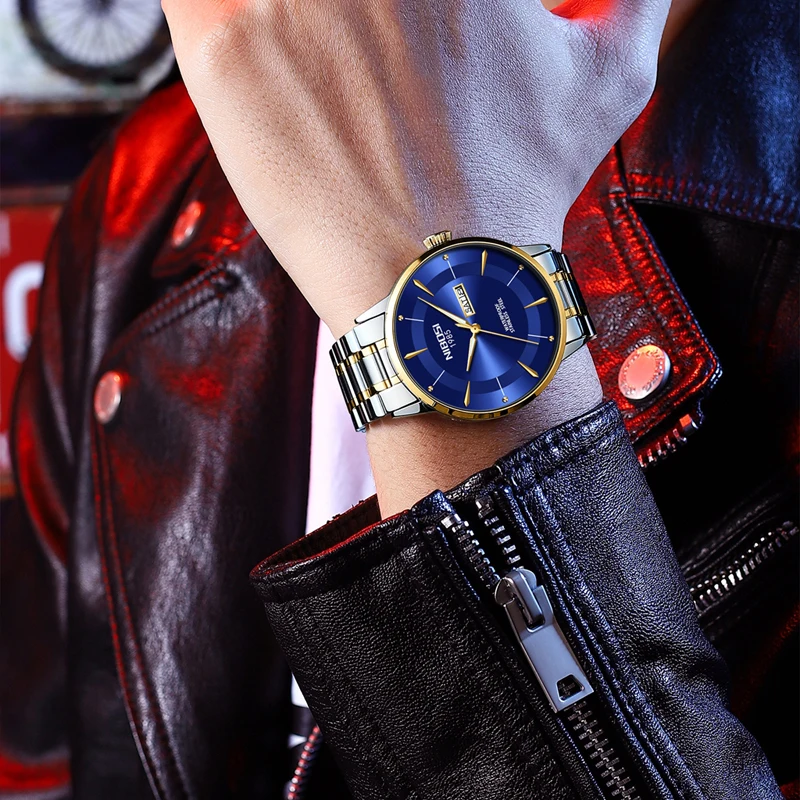 NIBOSI Brand Fashion Blue Quartz Watch for Men Stainless Steel Sport Waterproof Week Date Business Men Watches Relogio Masculino