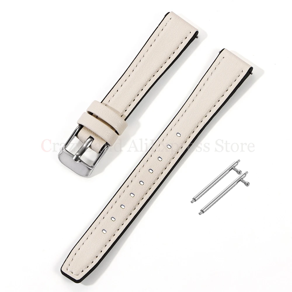 Elegant Thin Cowhide Leather and Silicone Watch Strap - Slim Women's Bracelet