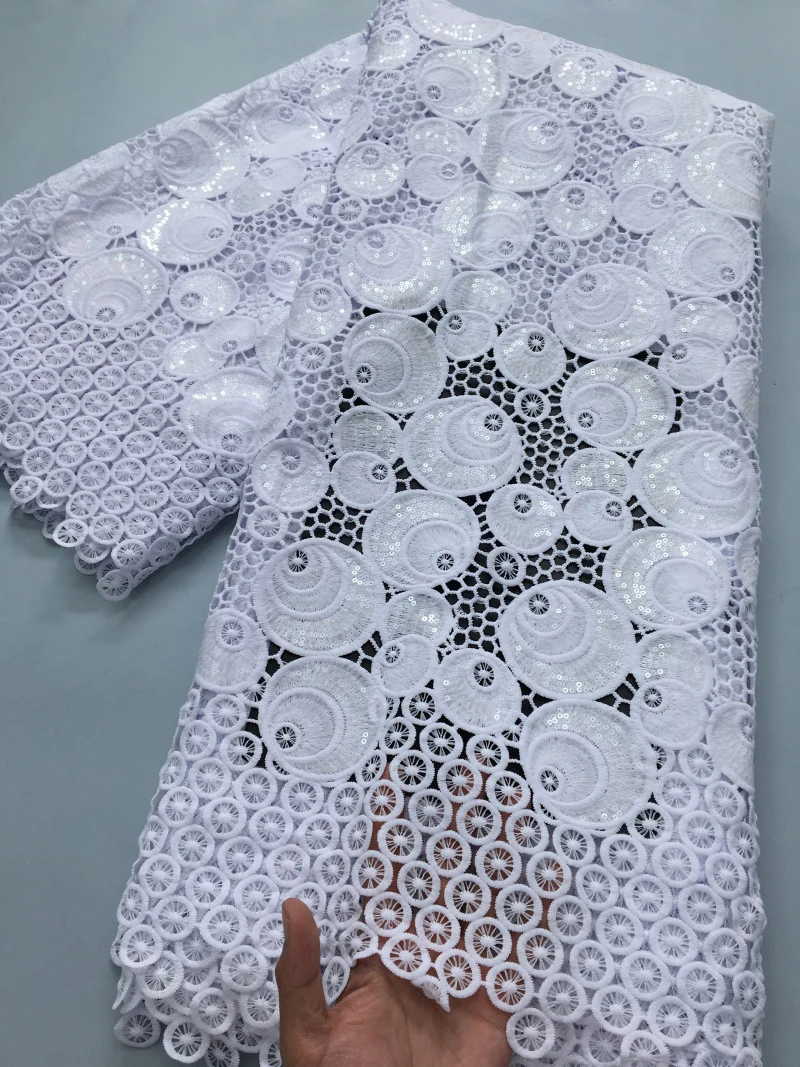 Water Soluble Lace Fabric Sequins Nigerian Guipure Cord Lace Fabric African Women Wedding Dresses diy 2.5yard4197