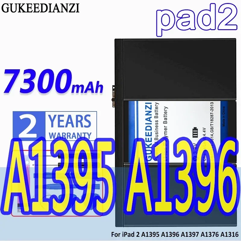 High Capacity GUKEEDIANZI Battery 7300mAh For iPad 2 A1395 A1396 A1397 A1376 A1316 Tablet Batteries