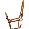 Horse halter for equestrian use soft leather with fancy stitching brown padded noseband and crown for comfort stainless steel h