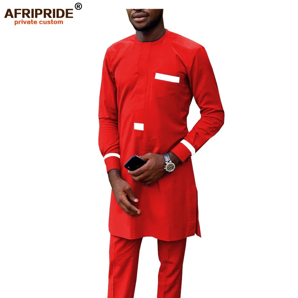 2022 African Men Clothing Tracksuit Autumn Outfit Dashiki Print Shirt and Ankara Pants Blouse Pockets Set AFRIPRIDE A1916017