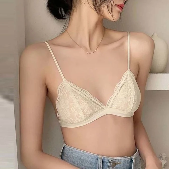 French Style Bralette Seamless Deep V Lace Bra Wireless Thin Underwear Sexy  Lingerie Soft Bras Without