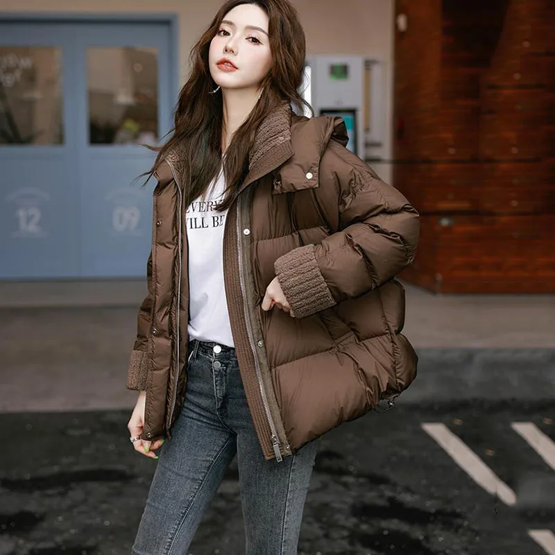 

New Winter Cold Warm Down Jacket Long Women's Korean Loose White Duck Down Coat Female Casual Detachable Hooded Parker Outerwear