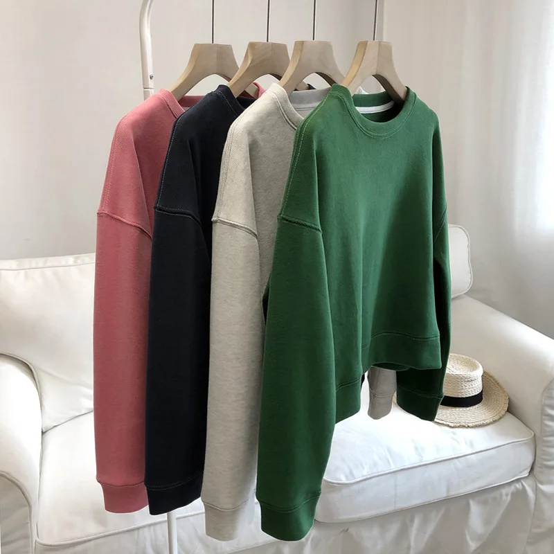 

Short Version Round Neck Open-stitch Sweatshirt for Women, Loose Pullover, Tall and Thin Student Casual Long-sleeved Jacket Top