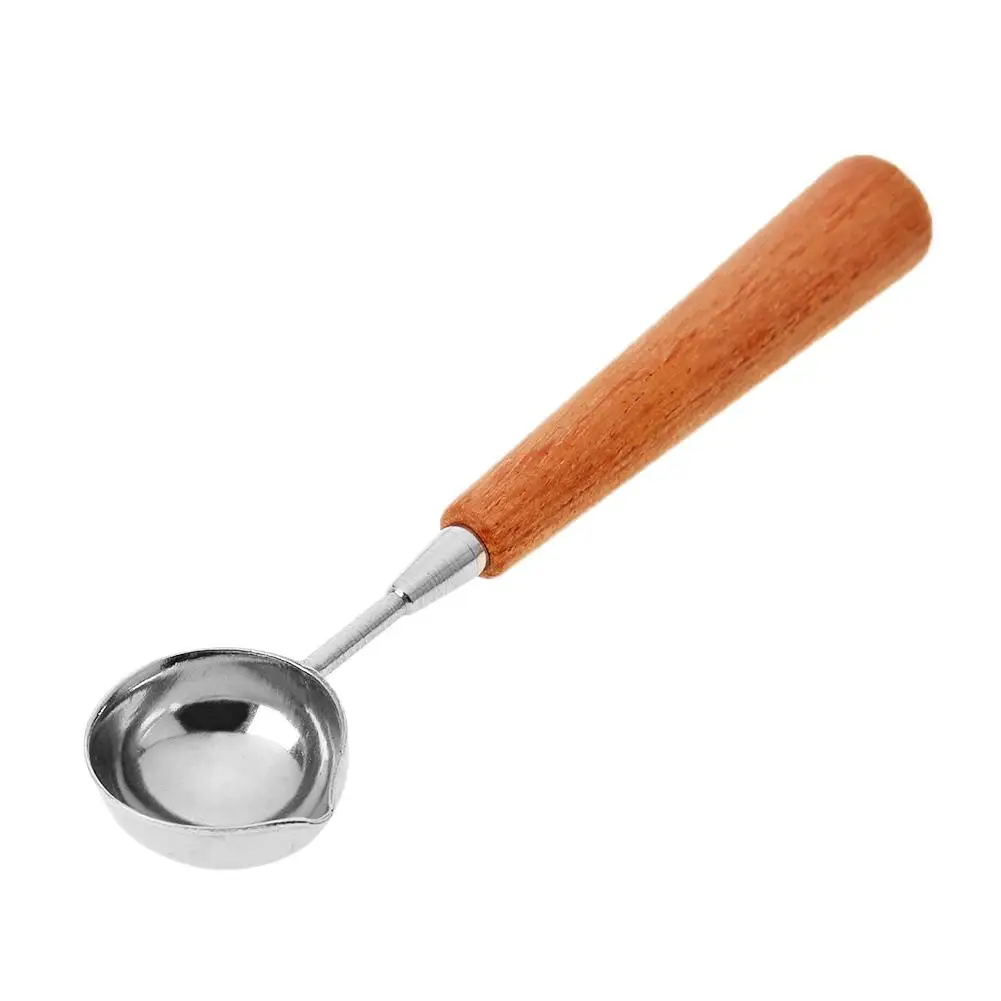 1PC Mini Retro Sealing Wax Spoon Seal Stamp Metal Wax Melting Spoon Wooden Handle Sealing Wax Spoons DIY Craft Supplies 