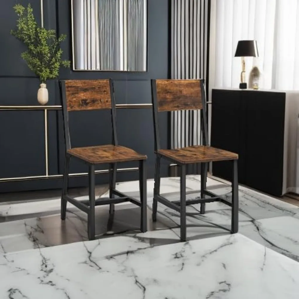 Dining Chair Set of 2, Rustic Wood Chairs with Metal Steel Frame, Easy to Assemble, Comfortable Seat 5
