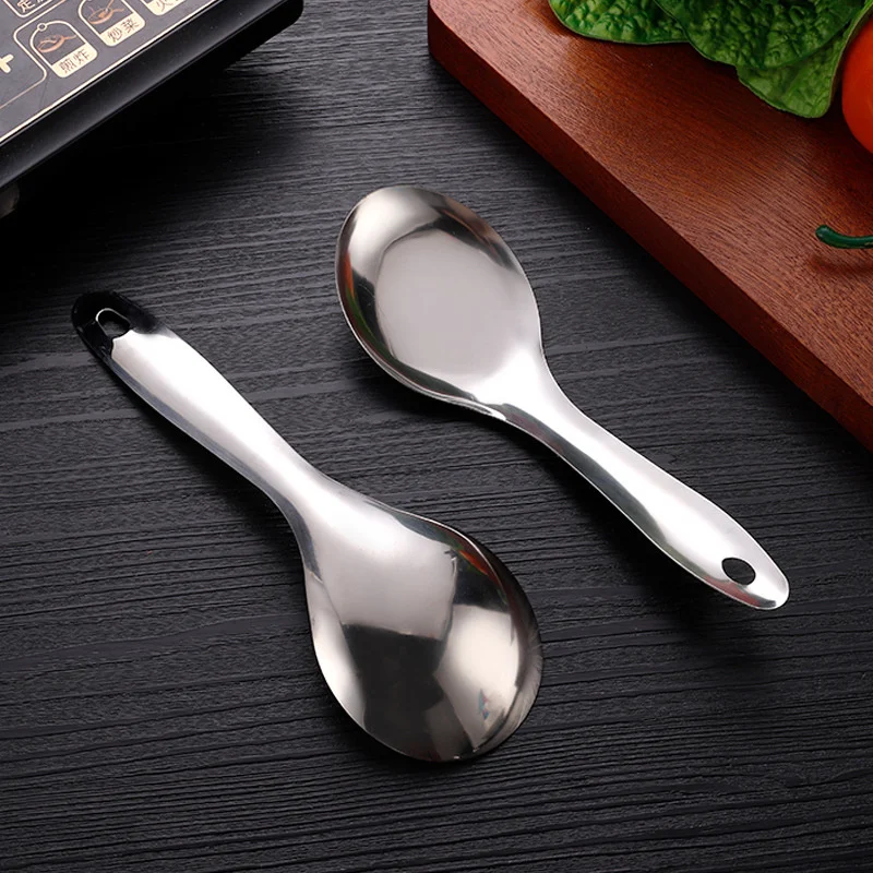 Stainless Steel Rice Spoon with Hanging Hole Thickened Vegetable Spoon Multifunctional Public Kitchen Utensils for Cnteen