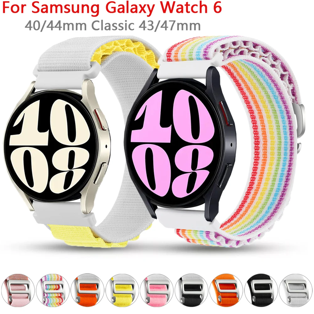 

Ремешок нейлоновый для Samsung Galaxy Watch 6 5 4 44 мм 40 мм, сменный Браслет для часов 5 Pro 45 мм 4/6 Classic 43 мм 47 мм 46 мм 42 мм, 20 мм
