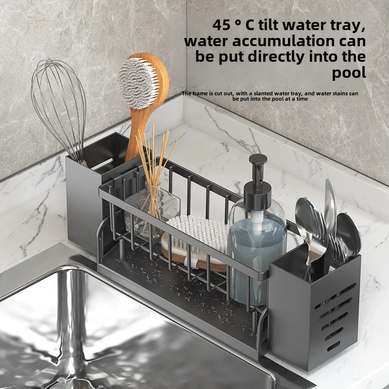 Multi-Functional Storage Rack with Automatic Drain for Kitchen Sink Countertop Organization 3