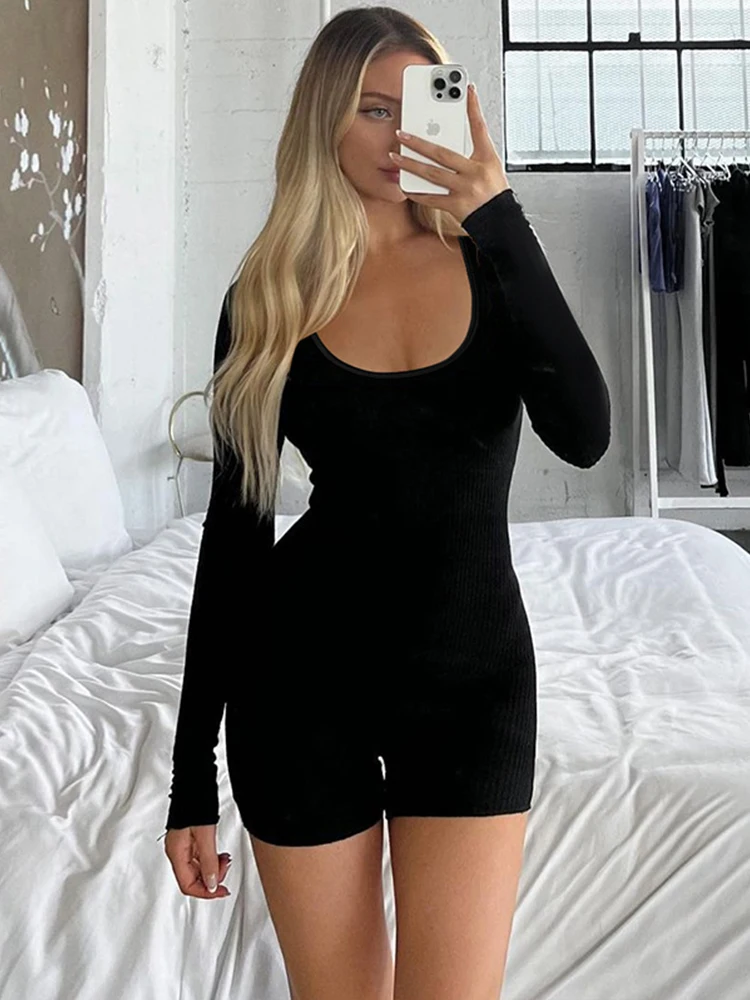 

Sisterlinda Autumn Casual Sporty Rompers Women Long Sleeve Round Neck Skinny Stretch Fitness Playsuits Female One Piece Overalls