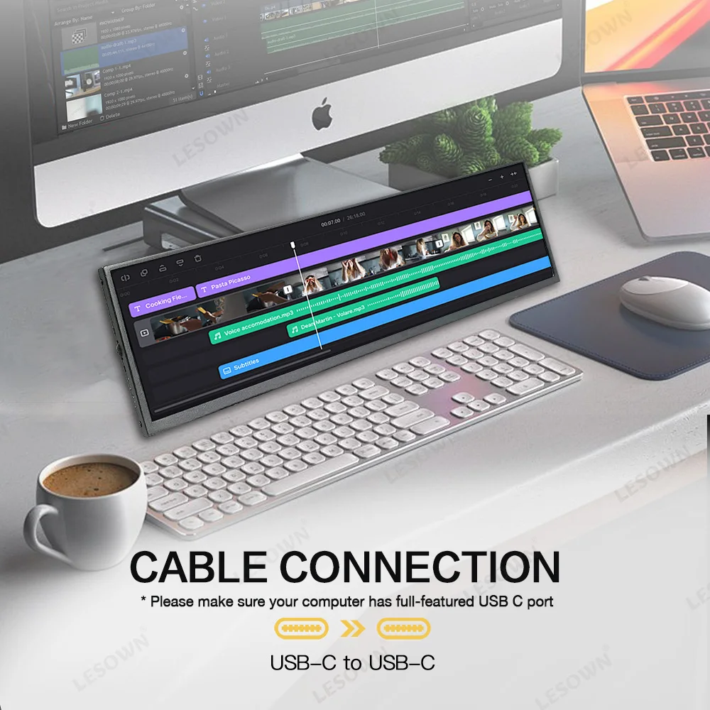 LESOWN PC ̽ DIY Ʈ ǻ ӿ  , 120Hz 12.7 ġ  LCD ũ HDMI ÷ 100%, sRGB 2880x864 IPS