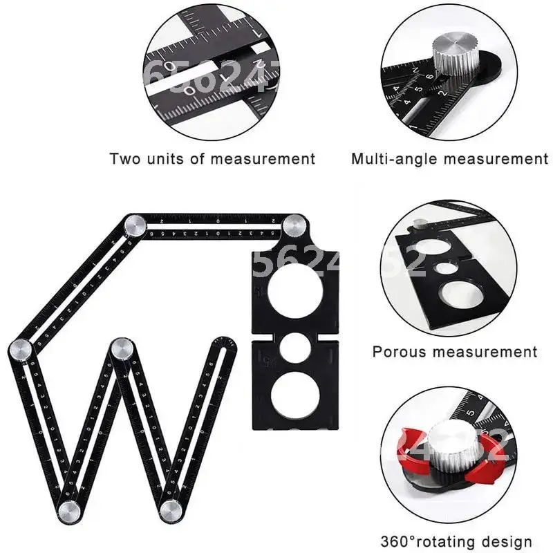 

Angle Ruler Set Finder Measuring Ruler Aluminium Alloy Locator Drill Guide Tile Hole Perforated Mold Template Tools 6 Fold