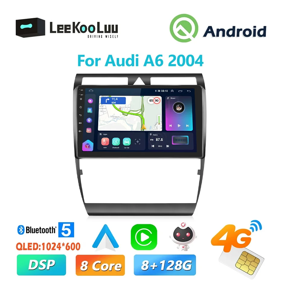 Leekooluu Wireless Carplay Autoradio Android Per Audi A6 2004 Lettore Multimediale Navigazione Gps 4G Dsp Unità Principale Auto Stereo