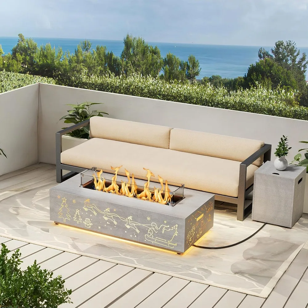 Outdoor Fire Pit Table with LED Light Propane Gas Fire pits Outdoor Fireplaces 42&Prime;Rectangular Firepit Table,50,000BTU Table