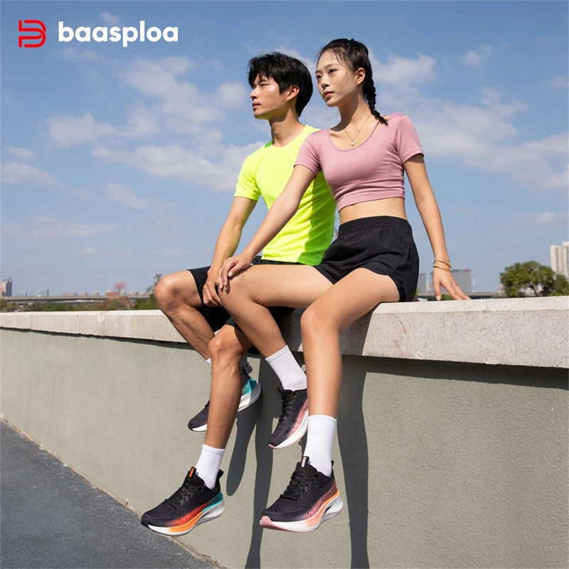 Baasploa New Running Shoes Women Lightweight Breathable Non-slip Sneakers Female Outdoor Carbon Plate Professional Sports Shoes