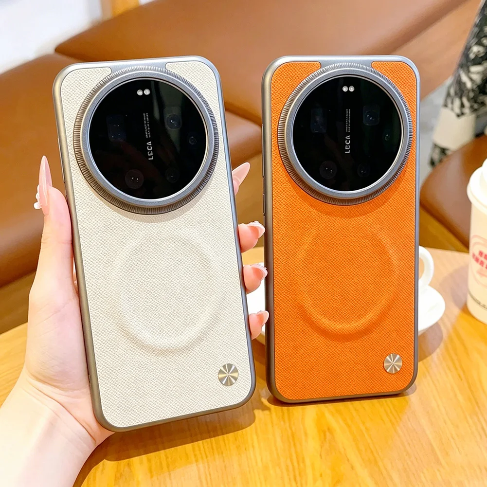 Luxury Textured Leather Case with Magnetic Ring Protective Cover