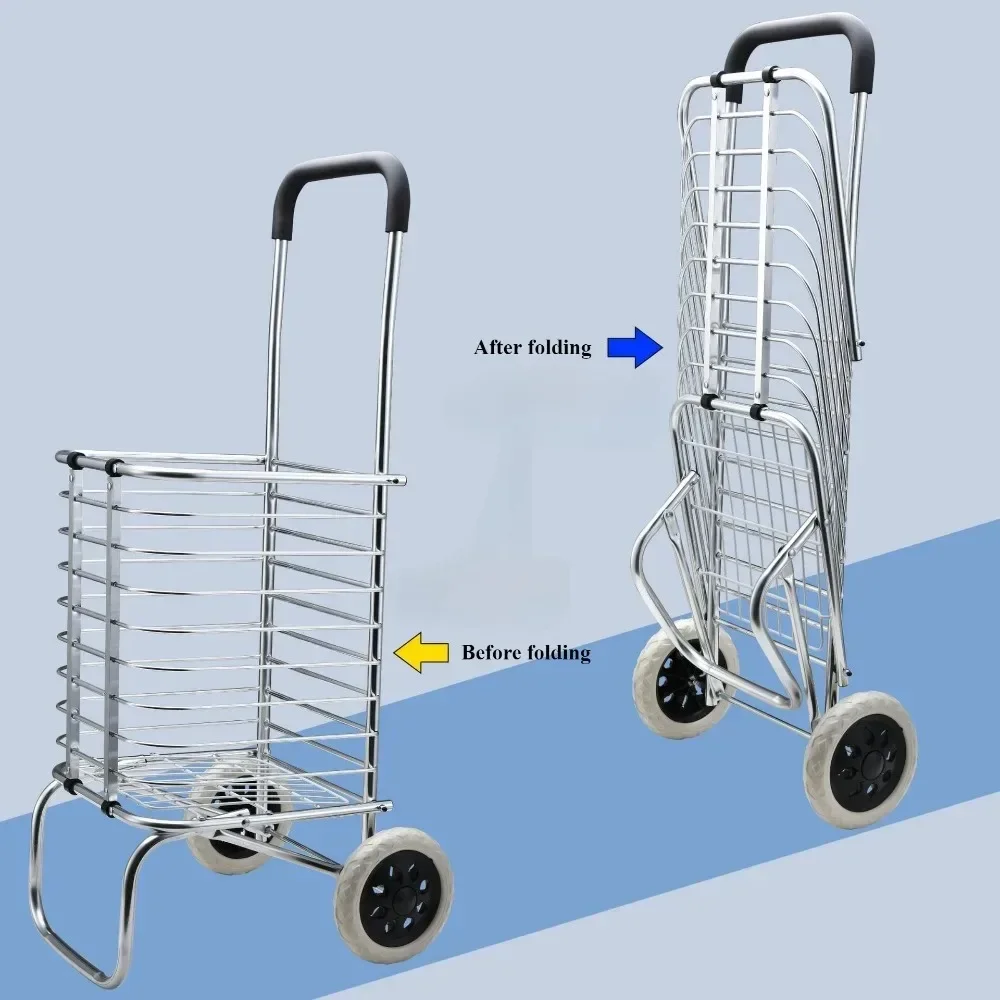 Climbing Stairs Shopping Cart Household Folding Aluminum Alloy Trolley 6 Wheels Collapsible Trolleies Lightweight Hand Trailer