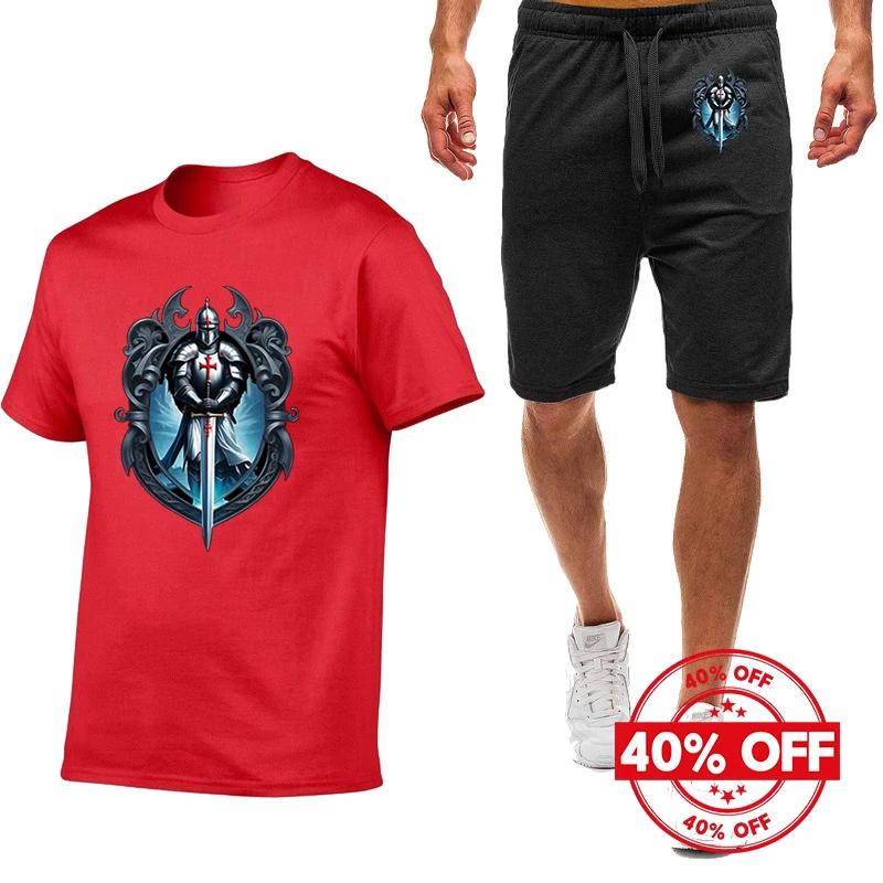 Mens Summer Knights Templar Print Short Sleeve Tshirt and Quick Dry Pants