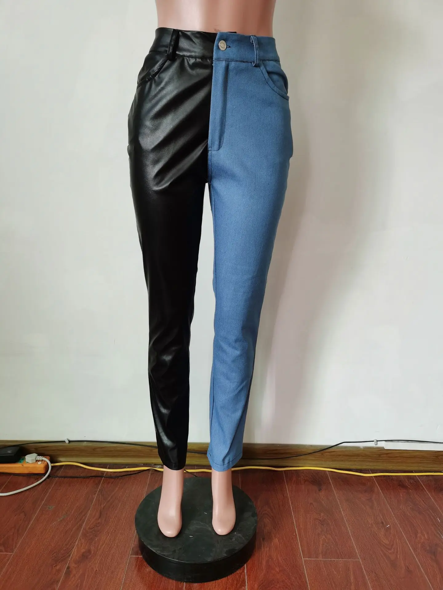 High Waist Denim Jeans Cargo Patchwork Leather PU Pant Y2K Streetwear Fashion 2022 Women Fall Winter Ladies Trousers Sexy Pants