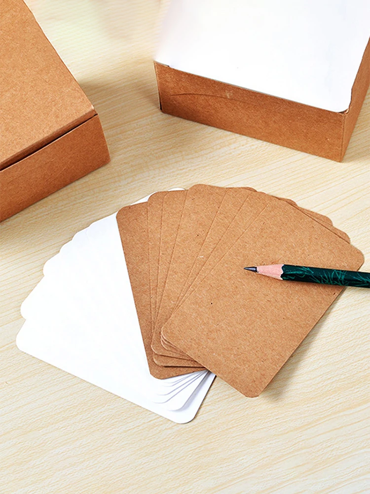 100 Pcs Blank Diy Small Card Kraft Paper Playing Card Postcards English word card Mini Hard Cardstock