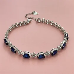 Elegant Dark Blue Gemstone Bracelet in Sterling Silver - Versatile and Fashionable Gift - 20cm (QH151)