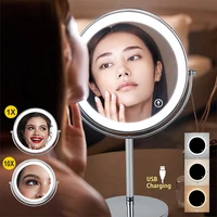 8 inch Makeup Mirror with LED 3 color Lights 5X7X10X Magnification Double Sided Vanity Mirror USB Charging Desktop table Mirrors 1