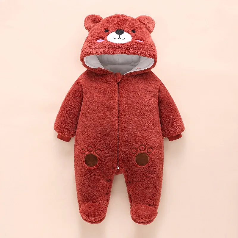 0-12M Baby Rompers Bear Toddler Girls Overall Jumpsuit Winter Warm Hooded Cotton Baby Boys Romper Infants Crawling Clothing baby clothes bear hooded jumpsuit