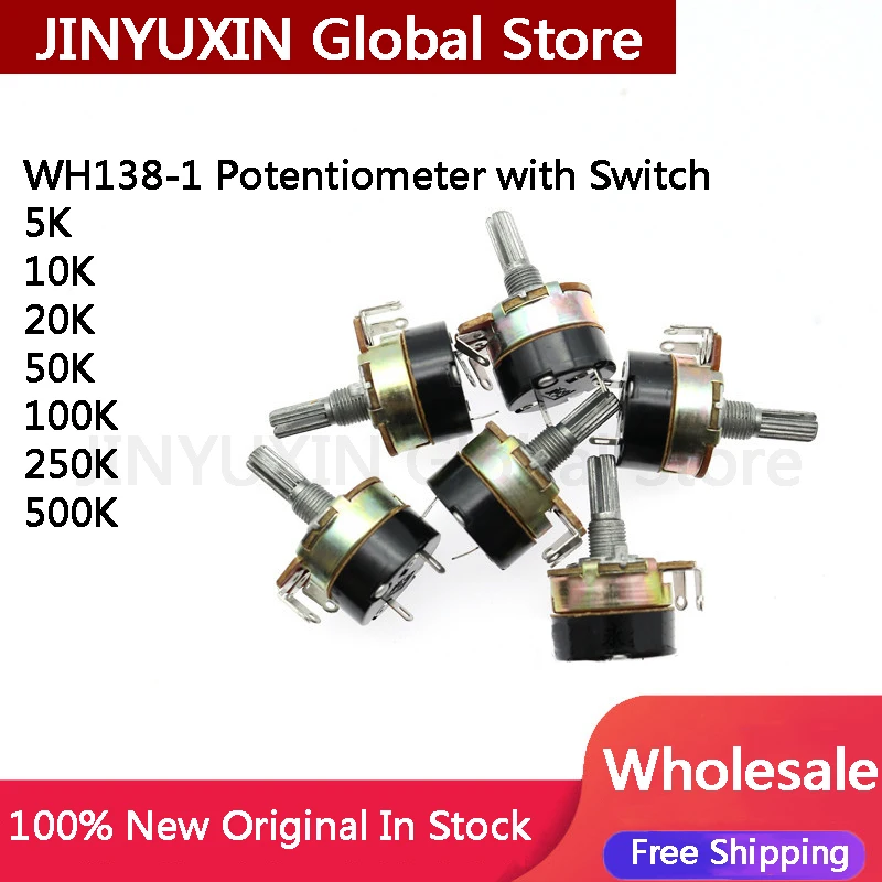 5Pcs WH138 WH138-1 Potentiometer with Switch 5K 10K 20K 50K100K 250K ...