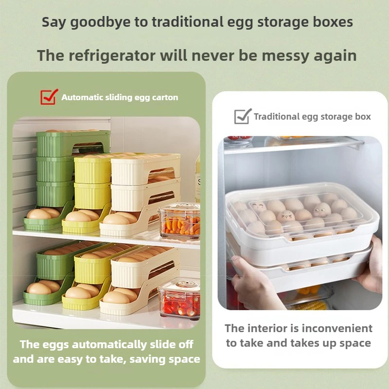 4Layers Fridge Egg Storage Box Automatic Rolling Eggs Holder Rack Ladder Style Refrigerator Eggs Dispenser Egg Organizer Holder 2