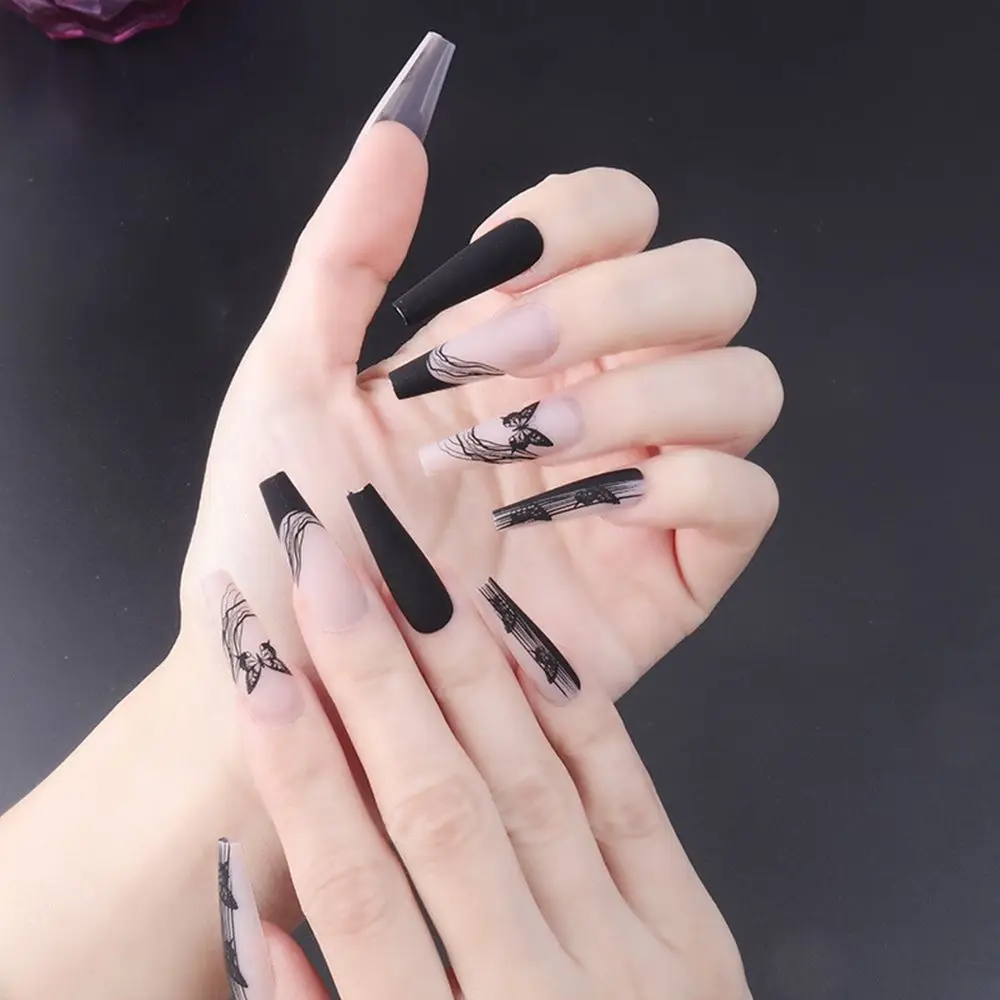 24pcs French Style Fake Nails Ballerina Press On Nail Tips Art Decoration  False Nails With Glue For Manicure With Heart Pattern - False Nails -  AliExpress