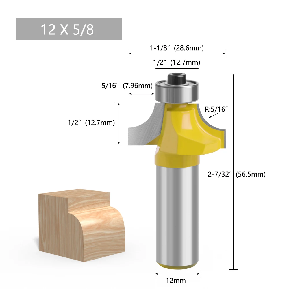 LAVIE 6-teiliges 12-mm-1/2-Zoll-Schaft-Eckfräser-Set mit rundem Über- und Perlenkanten-Fräser-Set, C3-Zapfenschneider mit Hartmetallspitze für Holz MC03138 – Detail 6