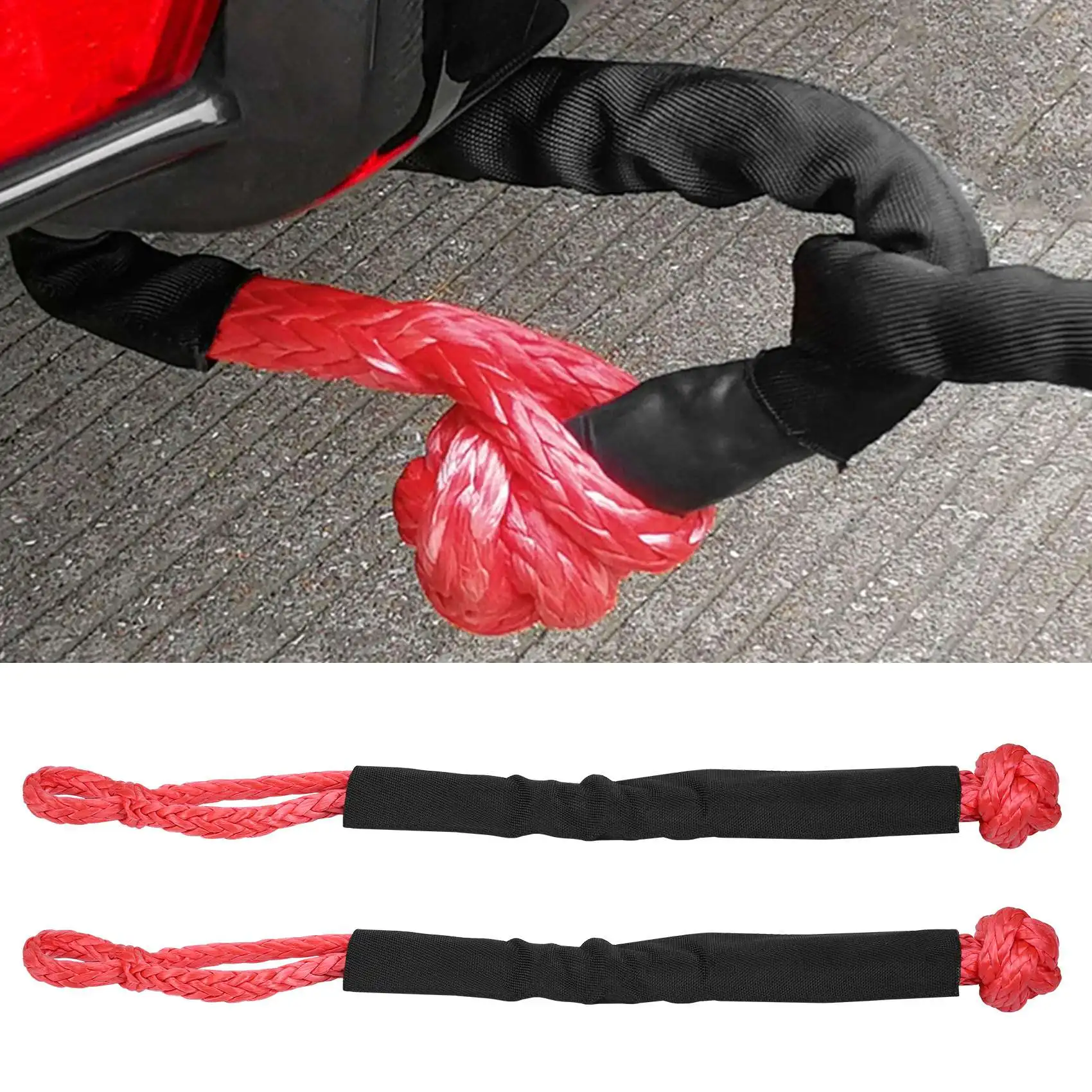 2-Pack Soft Shackle Tow Rope – 38,000 Lbs Breaking Strength – Red, Universal Fit For SUV & ATV