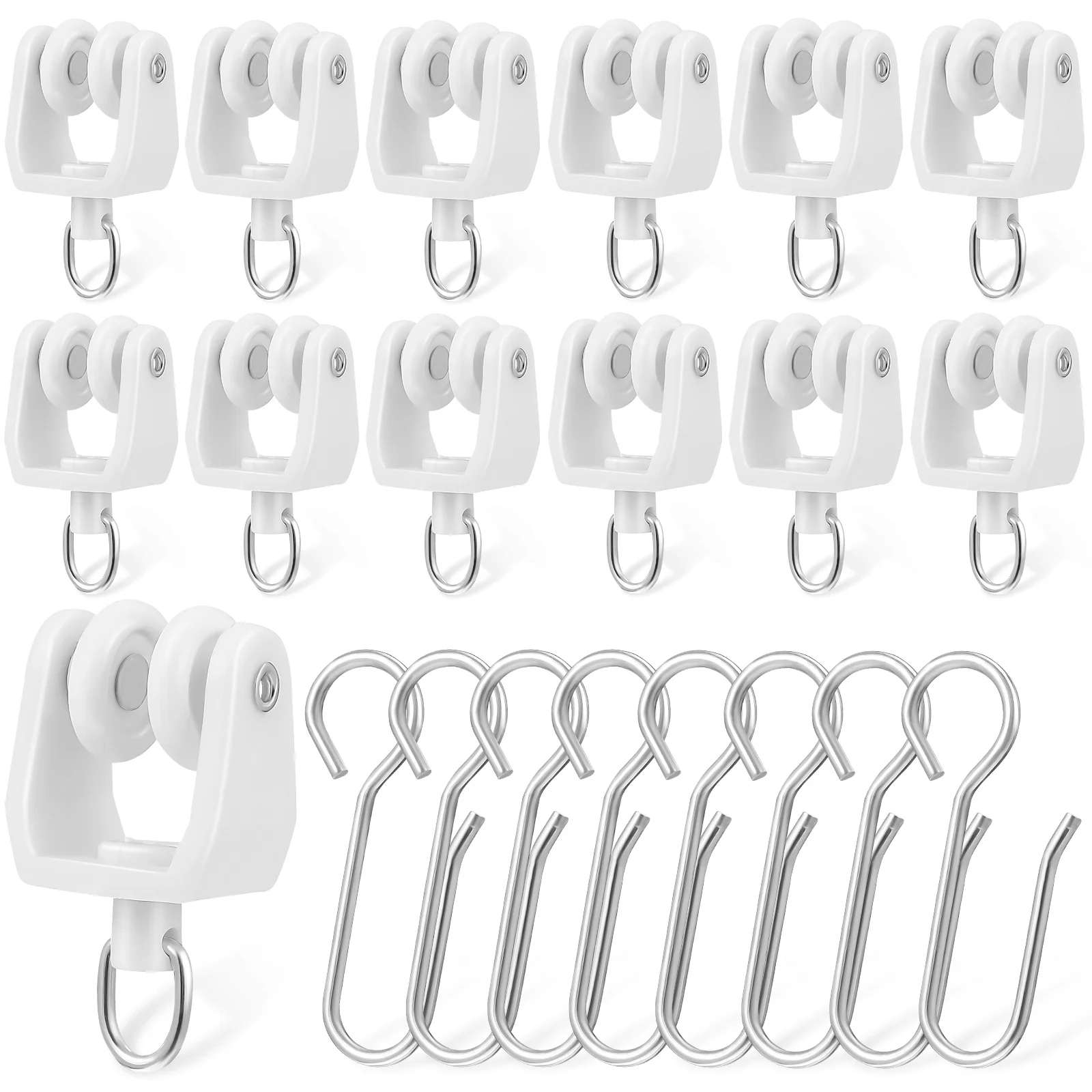 

30 Pcs Curtain Gliders with Hooks for Curtain Tracks Carrier Rollers and Hooks for Curtain Rails