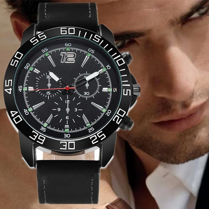 

Luxury Men's Watch New Fashion Sports Leather Black White Dial Men Watches Casual Quartz Clock Masculino Relogio Erkek Kol Saati