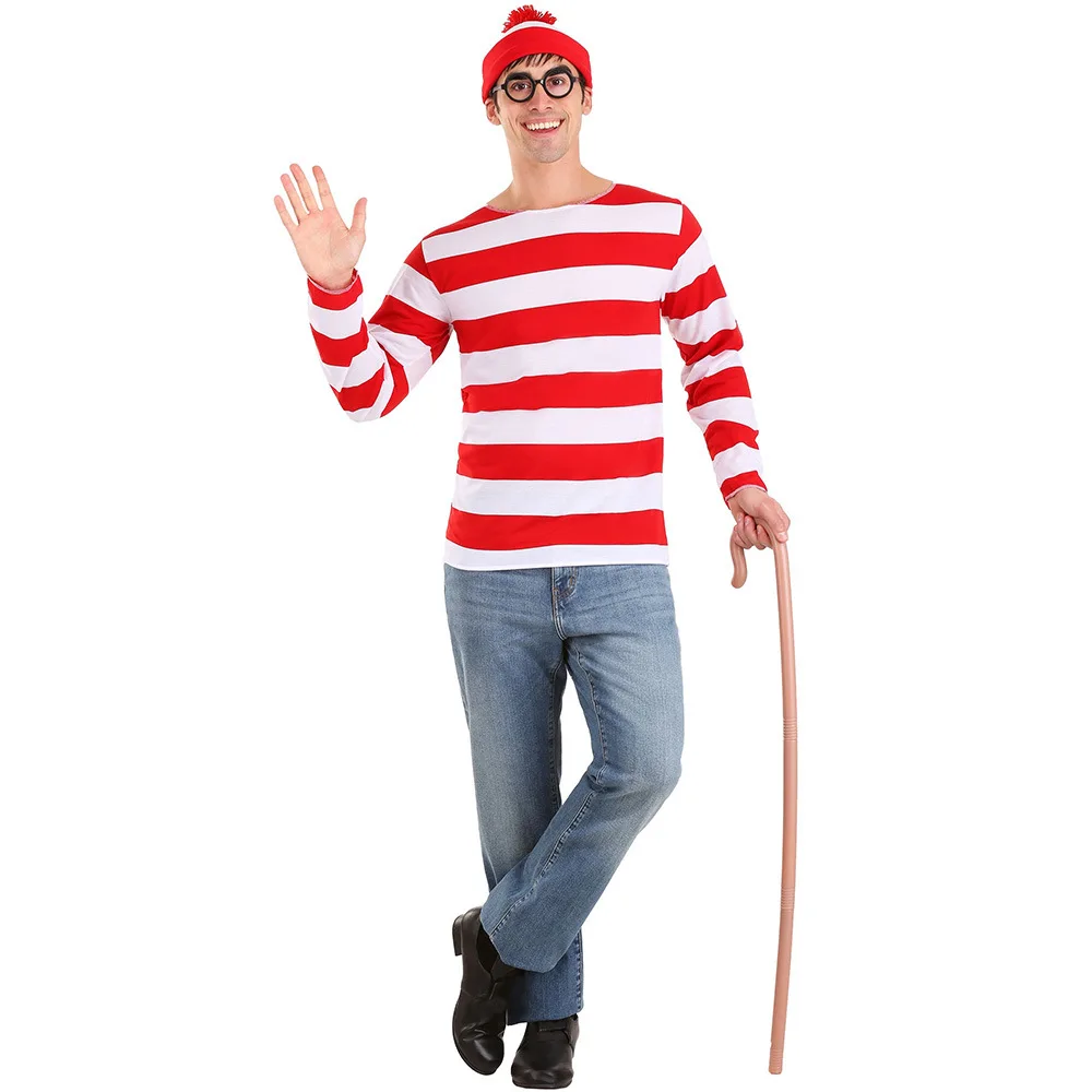 Dove Sta Wally Waldo Tv Cartoon Stag Night Outfit Mens Fancy Dress Costumes Halloween Red Stripe Shirt Christmas Outfit Costume