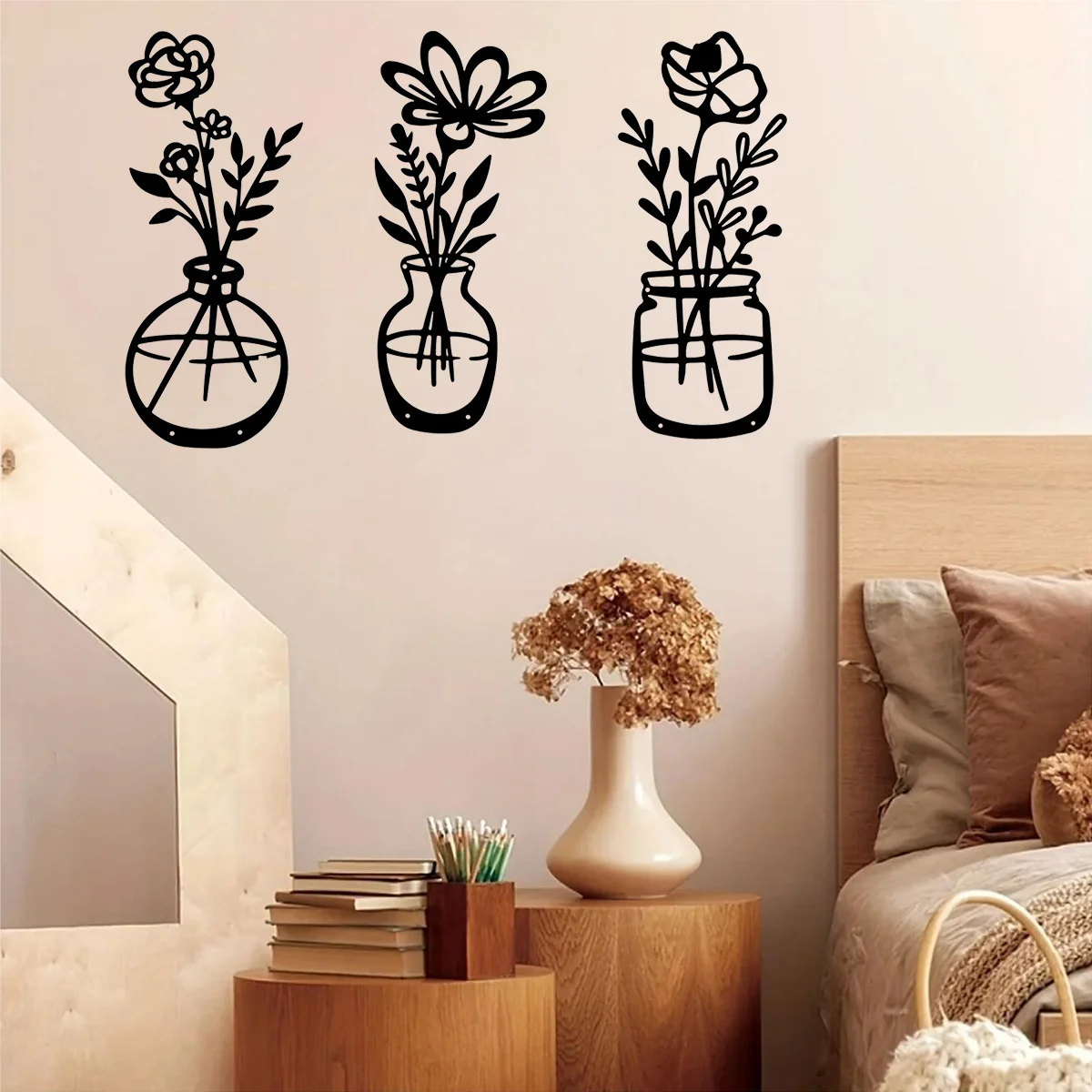 

3pcs/set Black Metal Flower Wall Mounted Decor Art Flower Signs Sculpture Patio Balcony Home Decor Wall Sticker Decor decoration