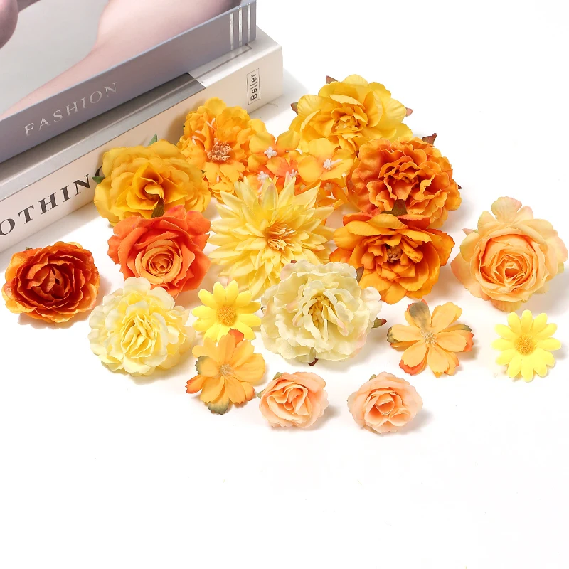 Orange Serie Rose Künstliche Blumen Köpfe Gefälschte Blumen für Home Decor Party Ehe Hochzeit Dekoration DIY Kranz Zubehör – Detail 4