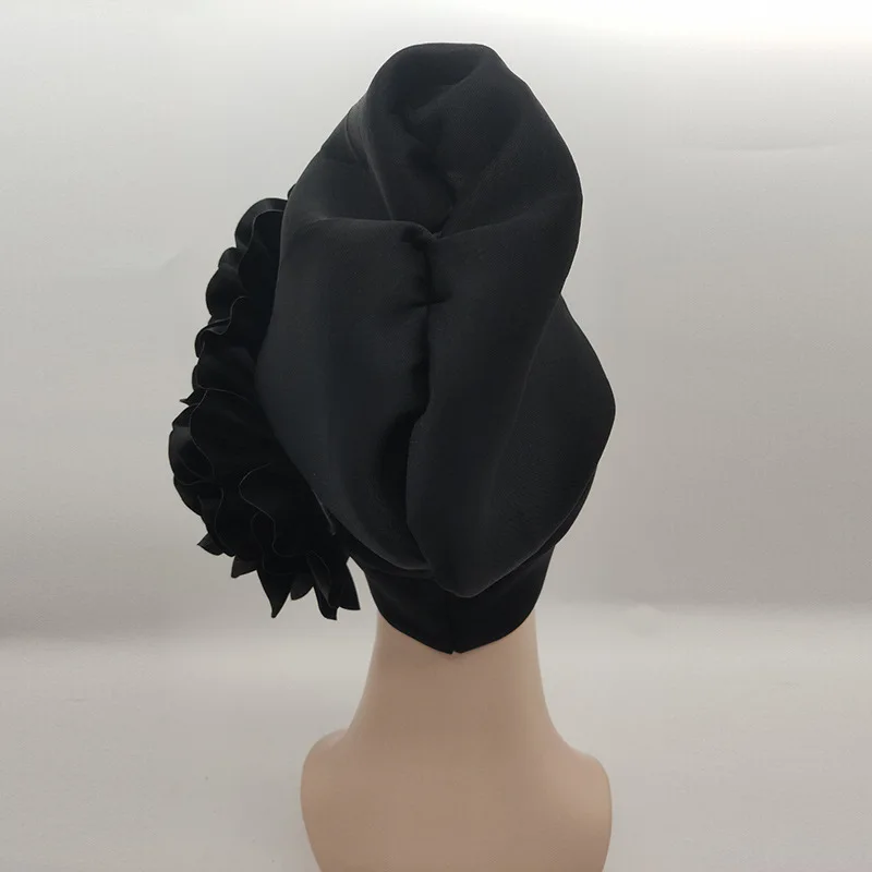 Trendy Silk Flower Turban Cap for Women Soild Color Beanies Hat Muslim Headscarf Hijab Bonnet Female Head Wraps Turbante Mujer 5