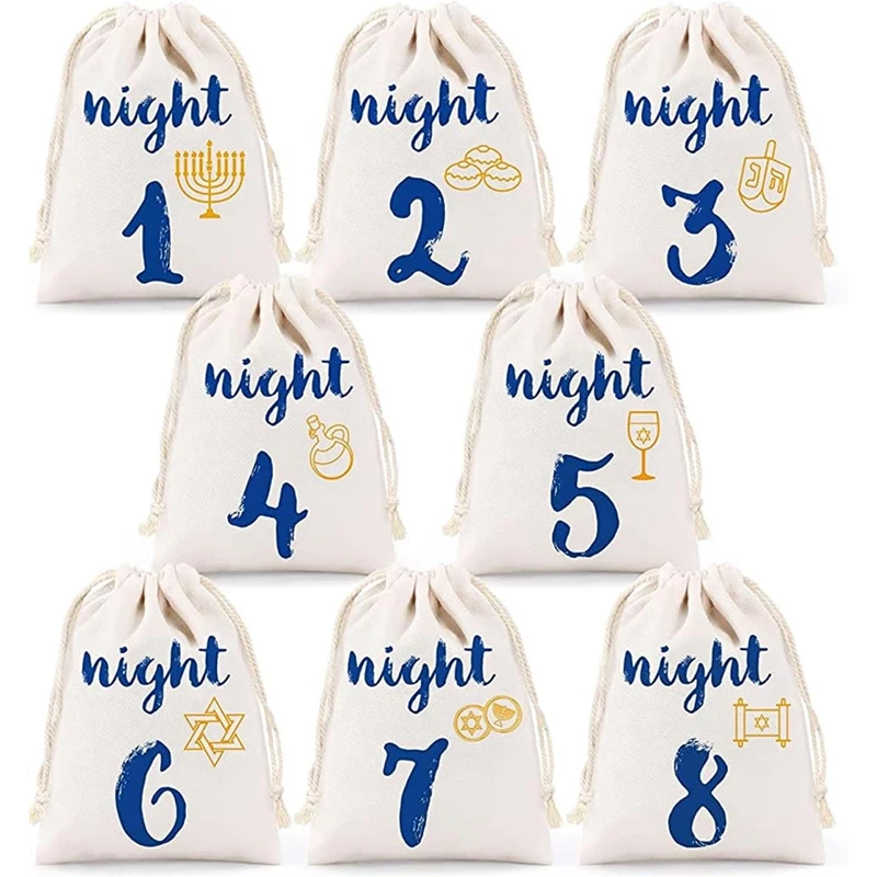 8 Nächte Chanukka-Beutel mit Kordelzug, fröhliche Chanukka-Countdown-Kalenderbeutel, jüdische Feiertagsfeier-Dekoration, Festival der Lichter – Detail 6