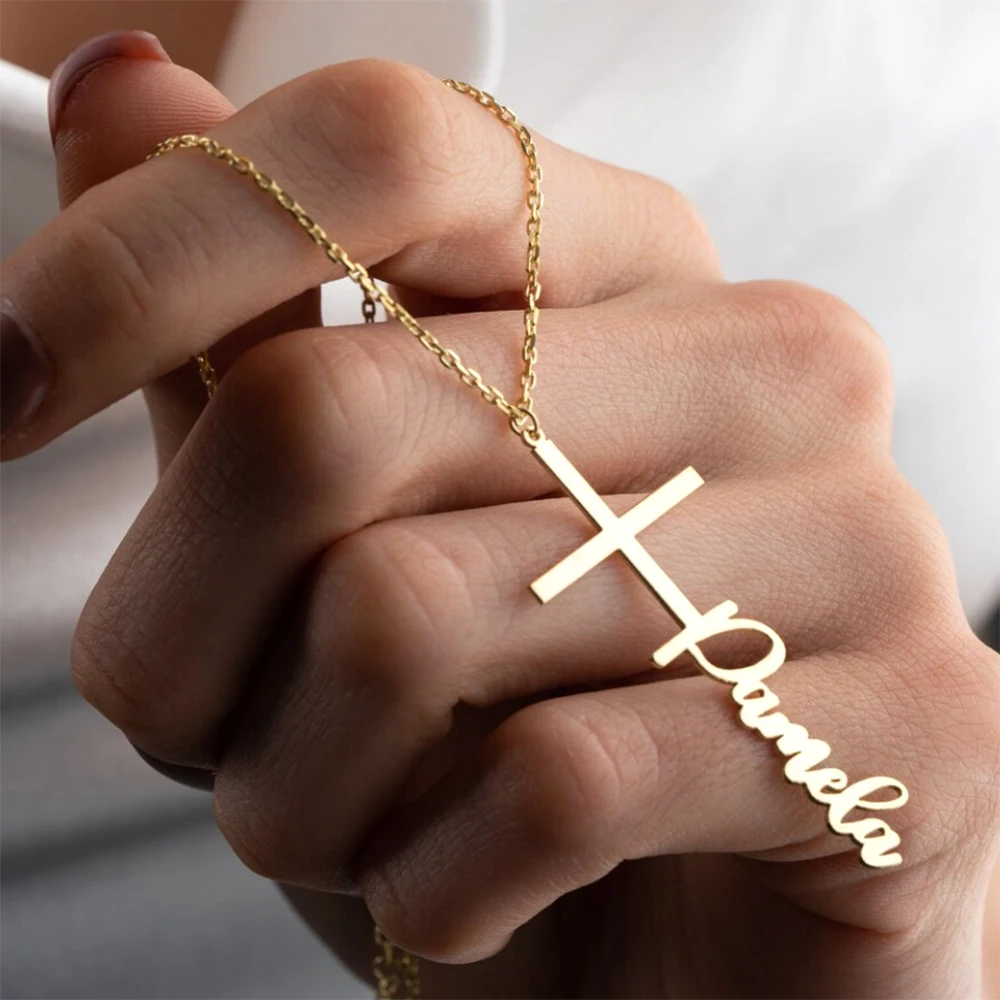 

Custom Name Cross Necklace for Women Men Personalize Customize Christian Faith Stainless Steel Pendant Jewelry Religious Gifts