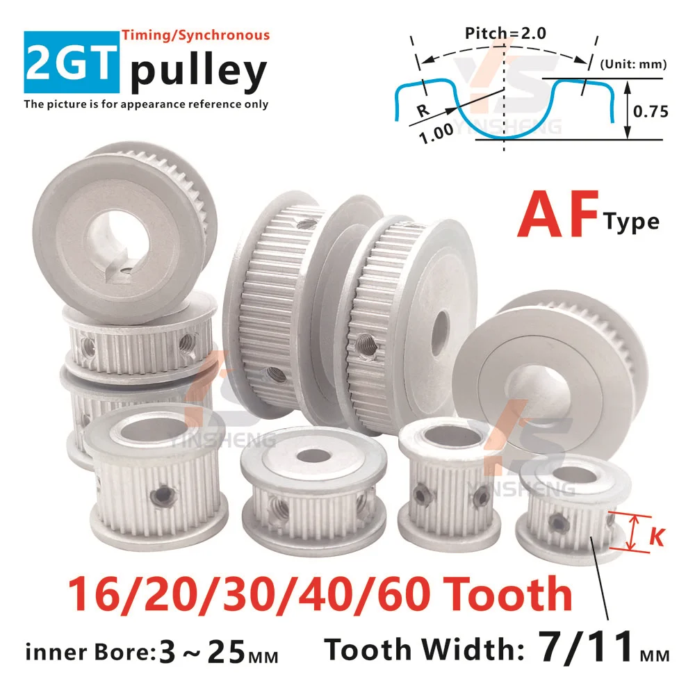 timing pulley timing belt pulley 16/20/30/32/40/50/60 Teeth 2GT Timing Pulley Aluminum alloy G2M Synchronous Toothed Wheel for 3D printers /CNC machines