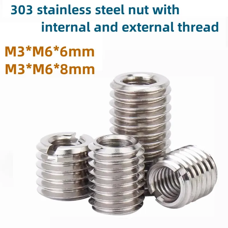 

M6 to M3Internal and External Thread Adapter Nuts Screw Insert Sleeve Conversion Nut Coupler Convey Inside Outside Teeth Nut