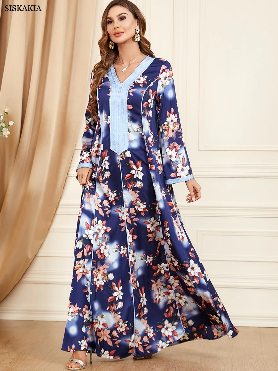 Modest Muslim Moroccan Jalabiya Dubai Arab Ethnic Floral Long - Main Image