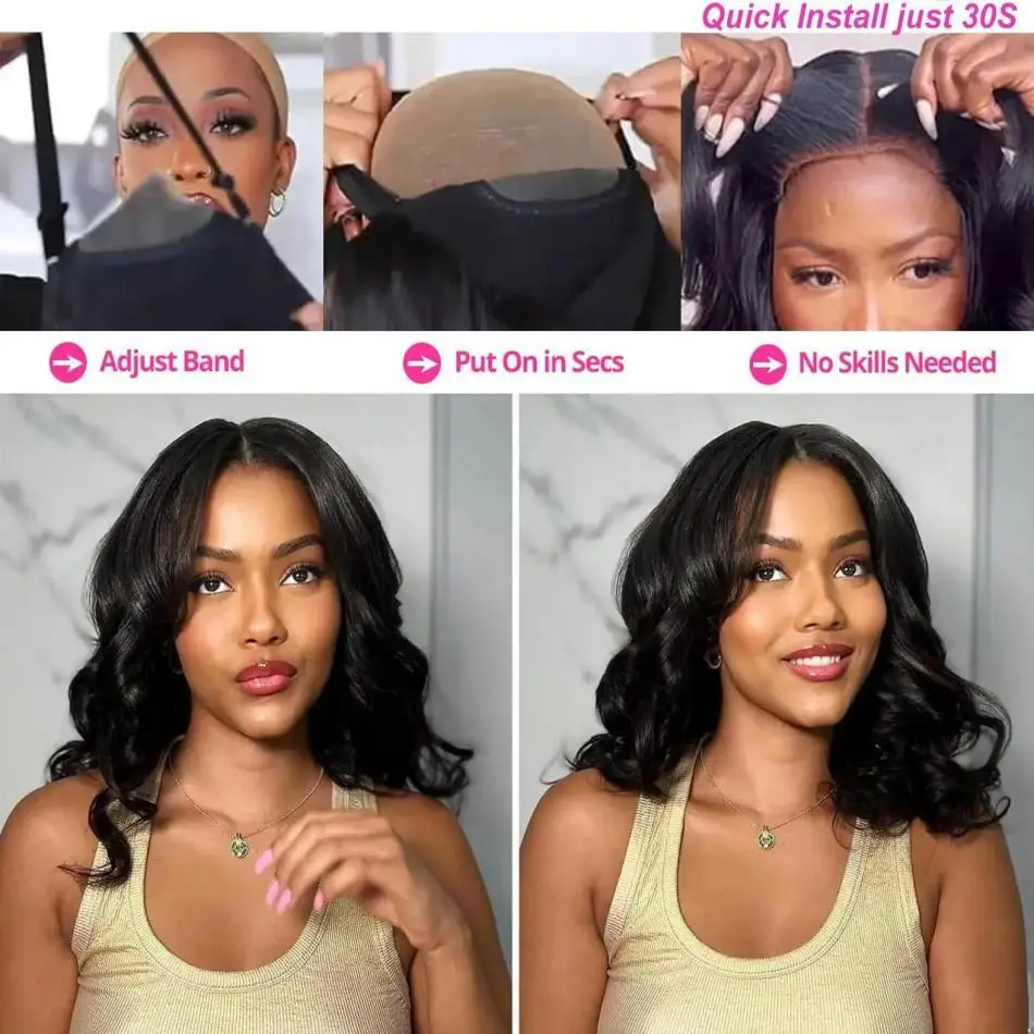 Body Wave Wigs Short Bob Wig Glueless Wigs Ready To Wear Human Hair Pre Cut Wig 4X4 5X5 Closure Brazilian Pre Plucked Wig 4