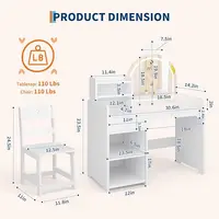 Kids Vanity with Lights, 2 in 1 Princess Makeup Vanity Desk & Chair Set, Toddler Vanity Table with Open Bookshelf for Girls 4