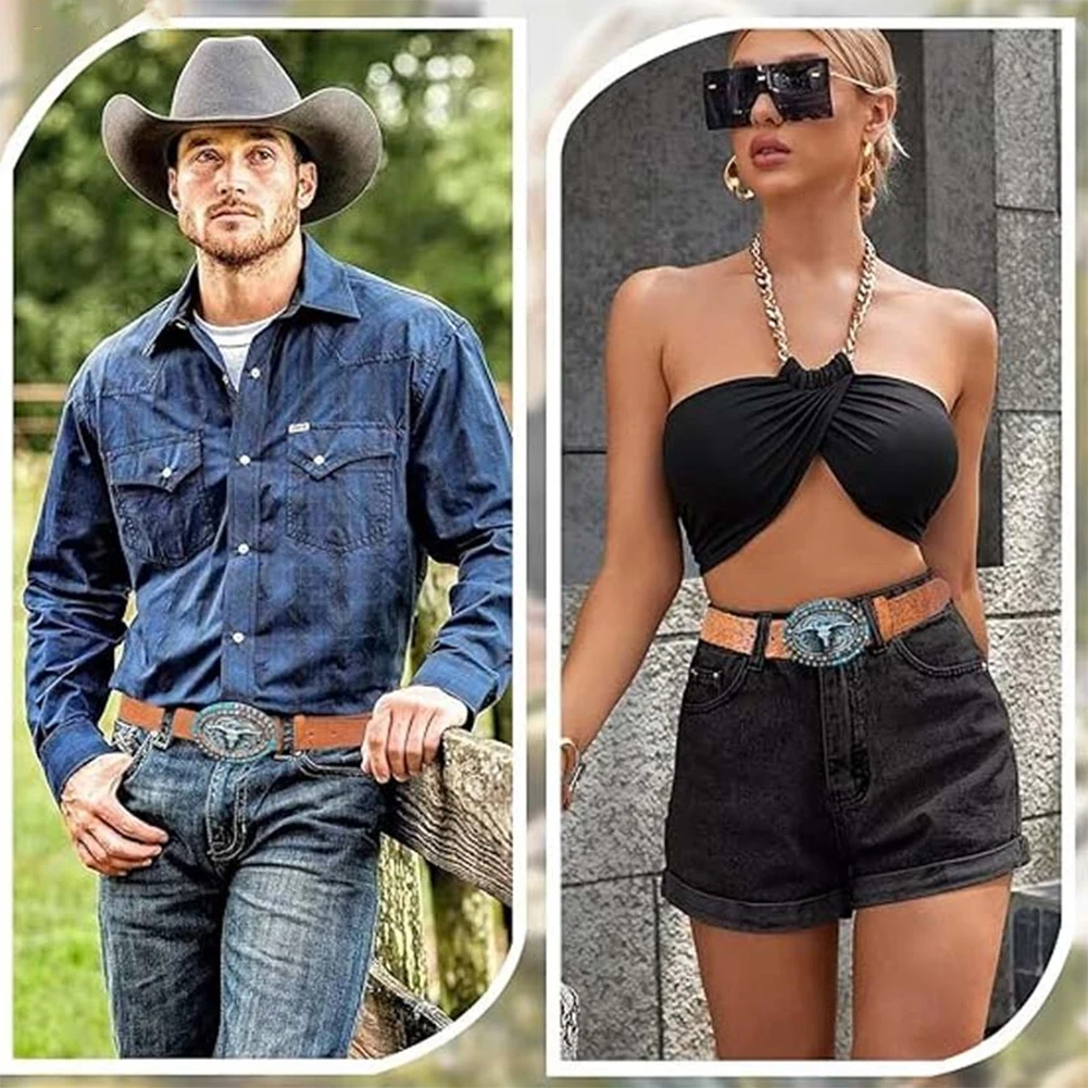 Vintage Design Pu Ledergürtel Männer Punk-geprägte Western Denim Gürtel mit Schnalle verstellbar weichen Gürtel 110/115 // 120/125cm – Detail 2