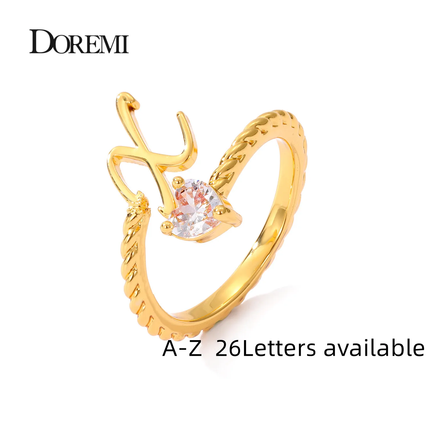 

Adjustable A-Z 26 Letters Ring Personalized Heart Zircon Letter Ring Customized Gift for Girlfriend Fairy Women Ring for Wedding